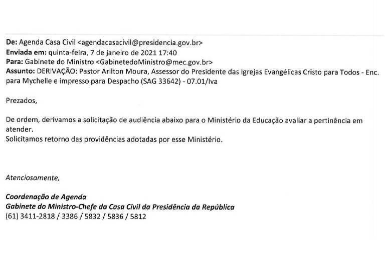 Planalto fez pedido ao MEC por pastor investigado, aponta email