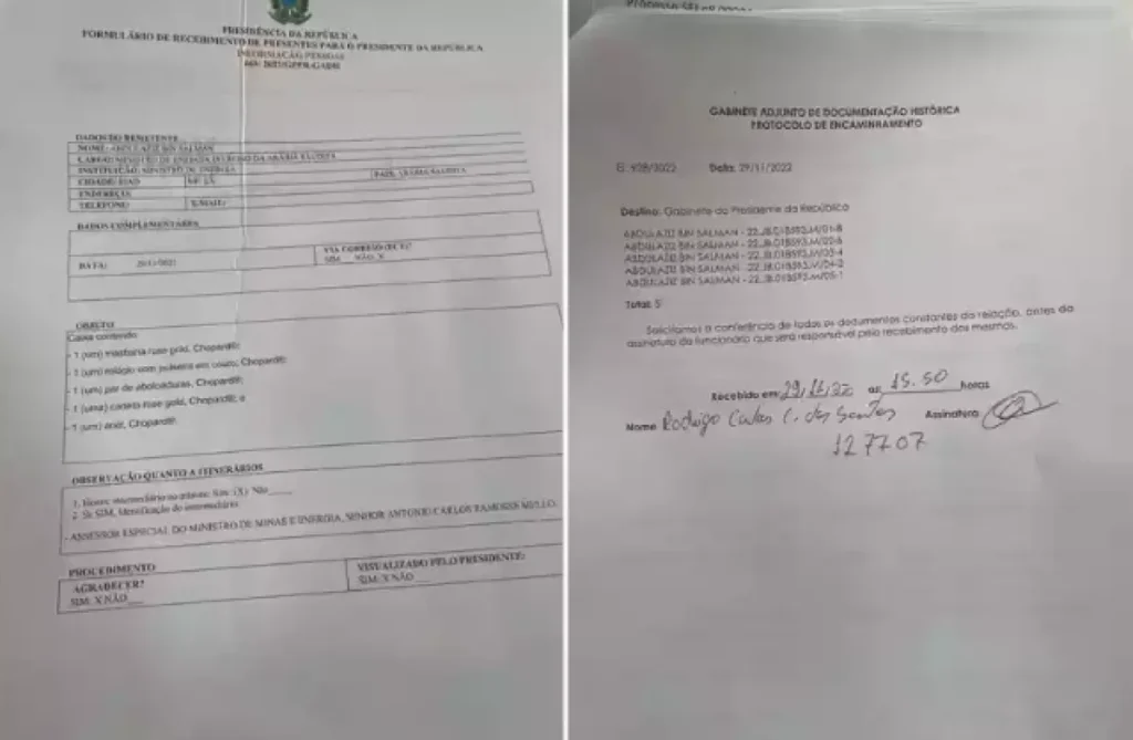 Documento comprova que Bolsonaro recebeu 2º pacote de joias sauditas