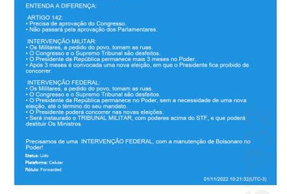 Cúpula da PM de Brasília tratou de 'intervenção federal' e 'manutenção de Bolsonaro no poder' após eleição